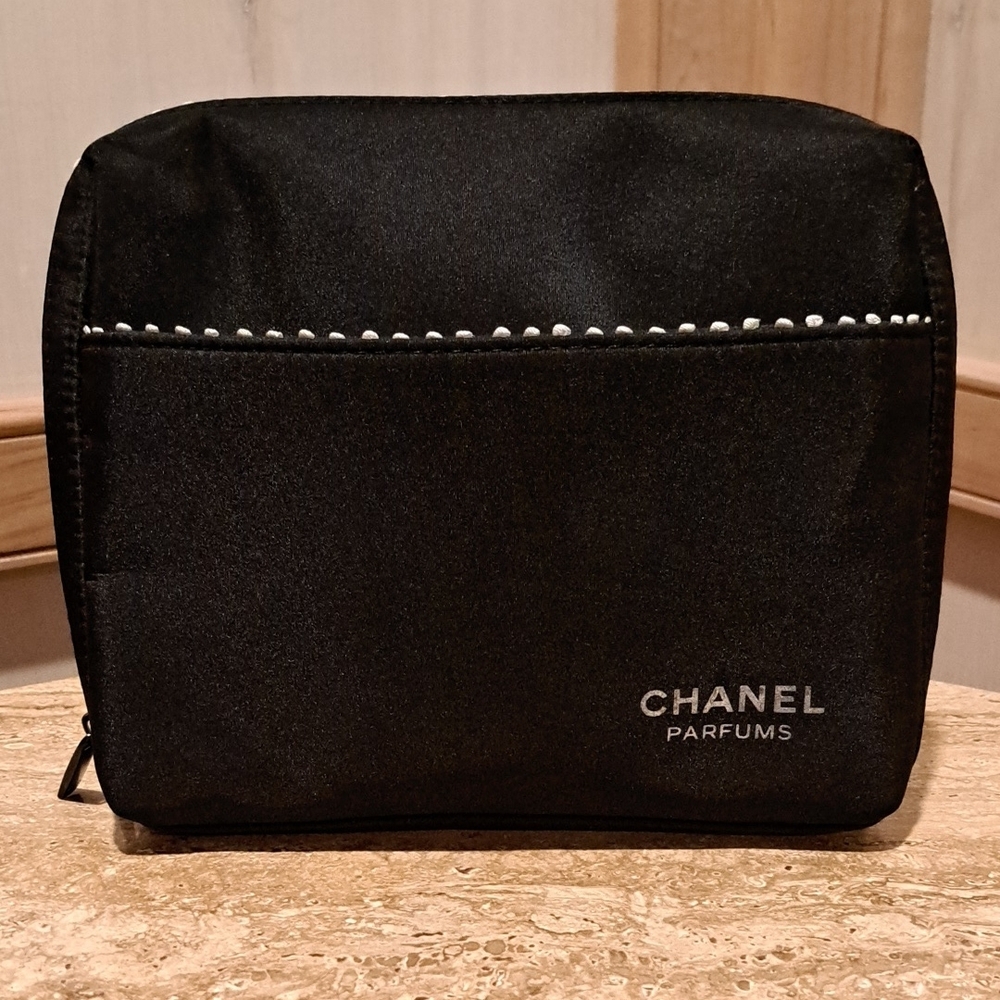 Chanel Black satin Parfums cosmetic bag
